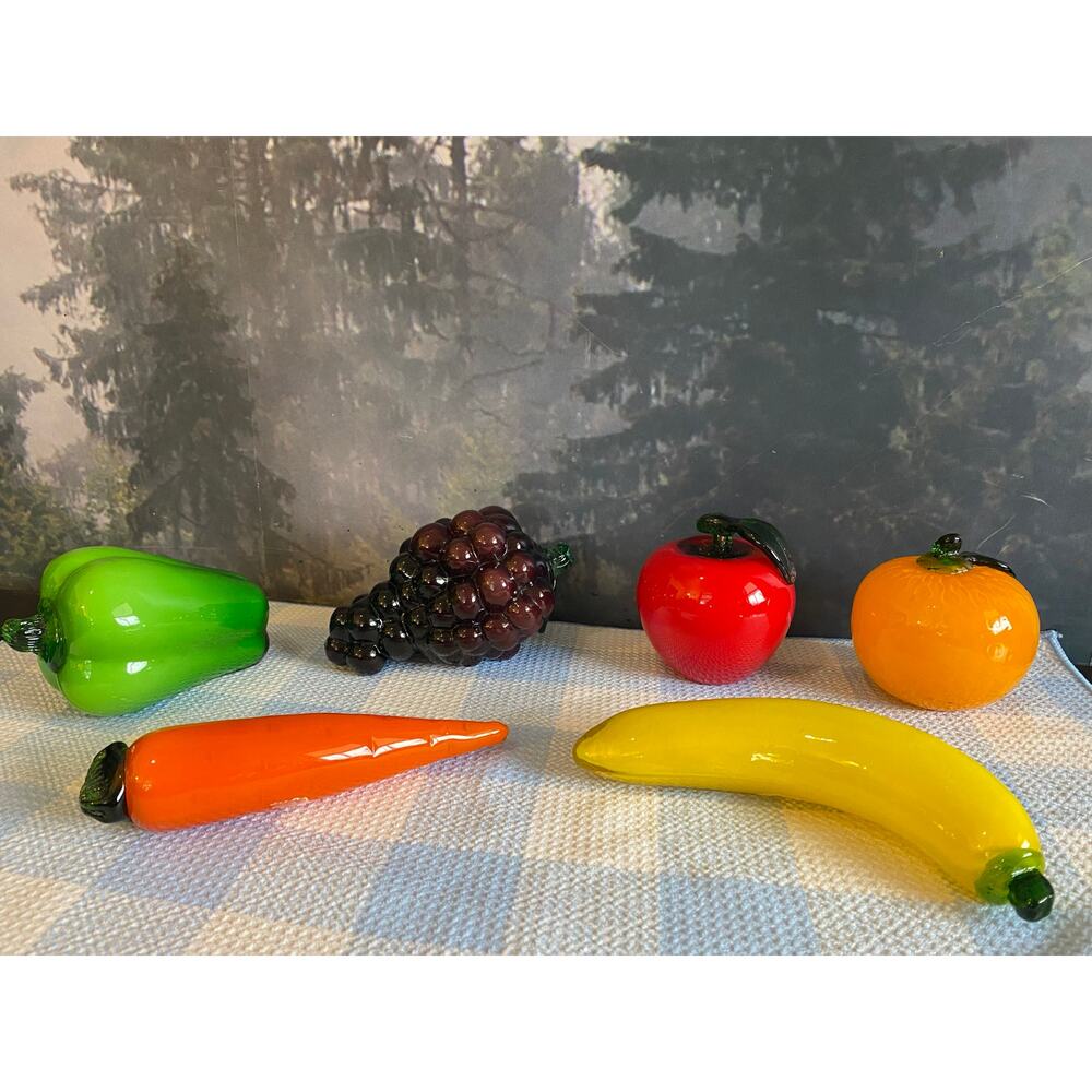 Vintage Hand-Blown Glass Fruit & Vegetable Set 6 Pieces - Murano Style Art Glass - Picture 5 of 9